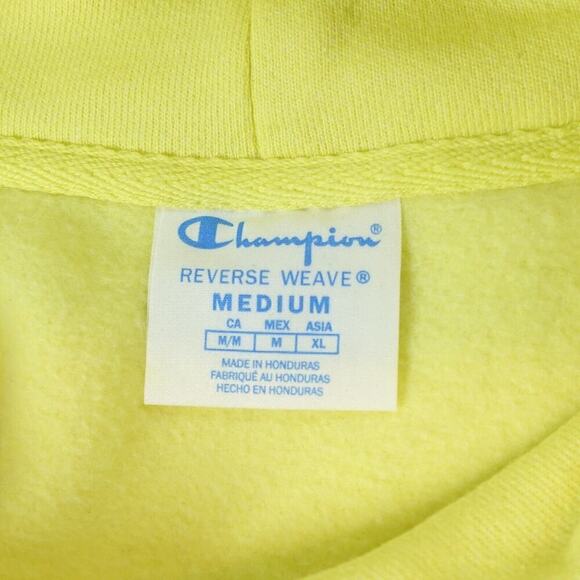 Champion Reverse Weave Hoodie Mens Medium Yellow Graphic Logo Cadmium Sporty - Picture 3 of 16